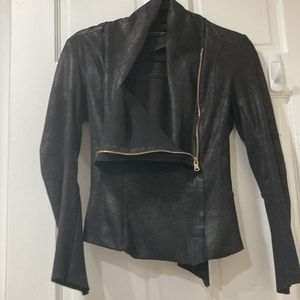 Zara Faux Black Blistered Lambskin Leather Jacket - Minimalist Moto (XS)